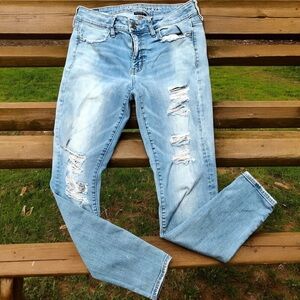 American Eagle Womens Super Stretch Jegging Destroyed Skinny Jeans size 8